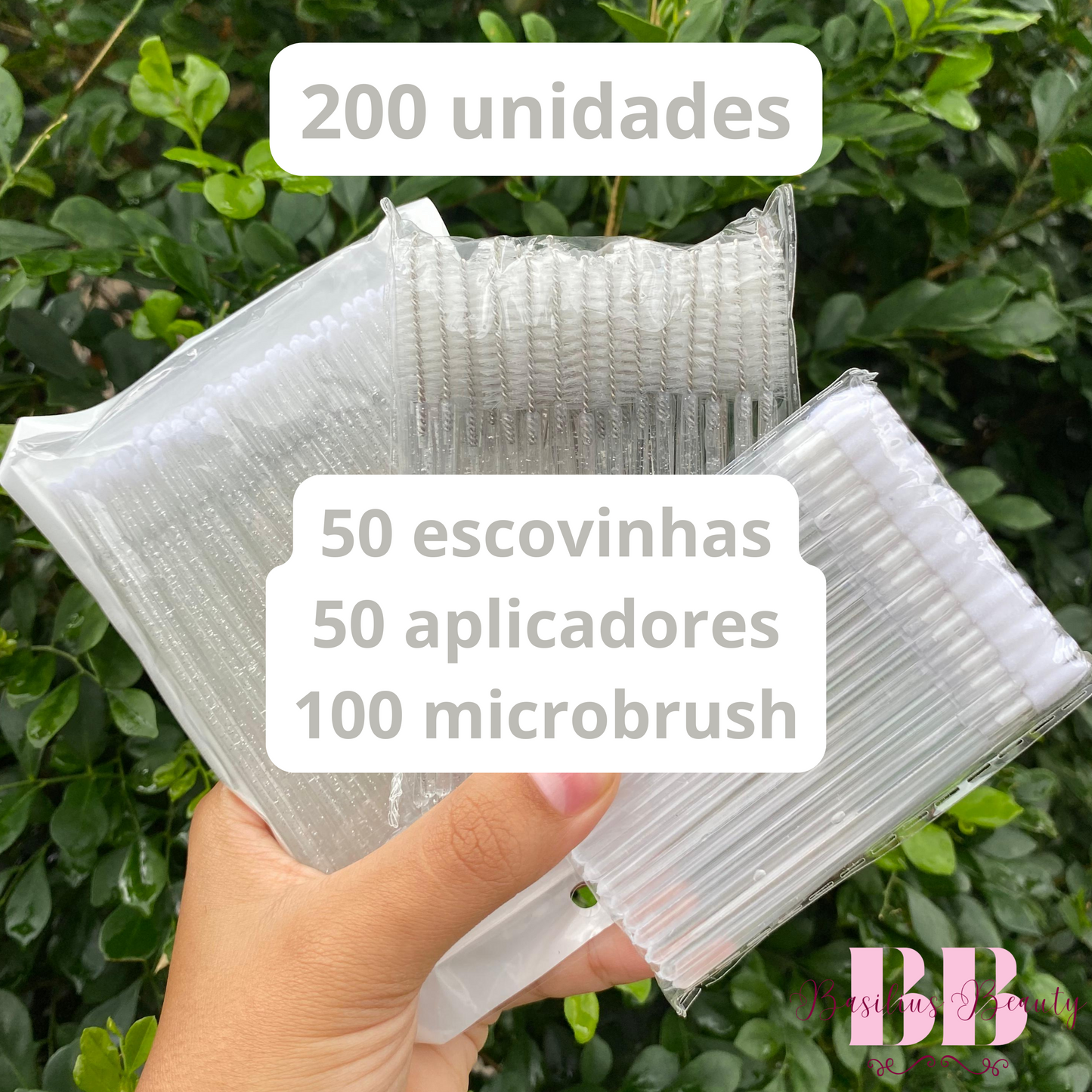 Kit Cristal - 50 Escovinhas + 50 Aplicadores de Batom + 100 Microbrush - Extensão de Cílios