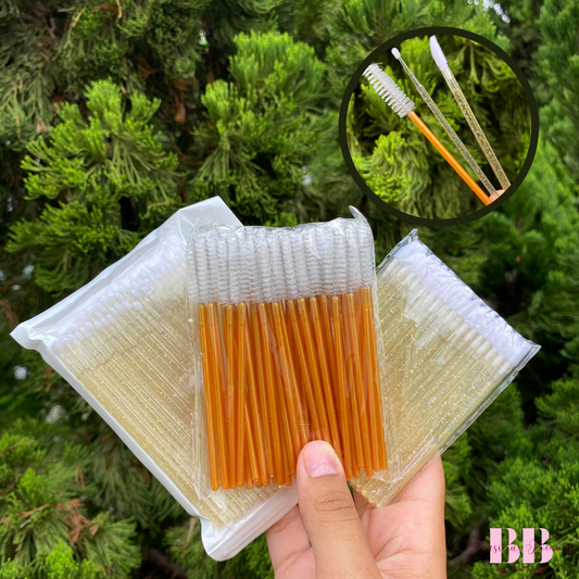 Kit Dourado - 50 Escovinhas + 50 Aplicadores de Batom + 100 Microbrush - Extensão de Cílios