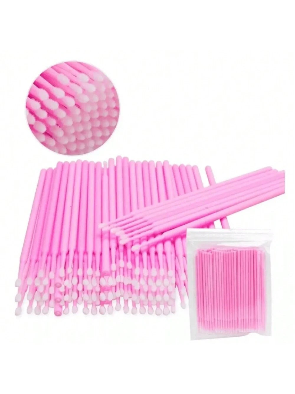 Microbrush Descartável Rosa (100 Unidades) - Extensão de Cílios
