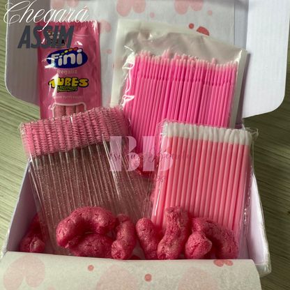 Kit Rosa - 50 Escovinhas + 50 Aplicadores de Batom + 100 Microbrush - Extensão de Cílios
