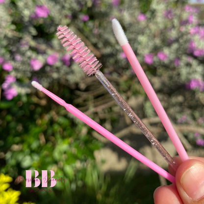 Kit Rosa - 50 Escovinhas + 50 Aplicadores de Batom + 100 Microbrush - Extensão de Cílios