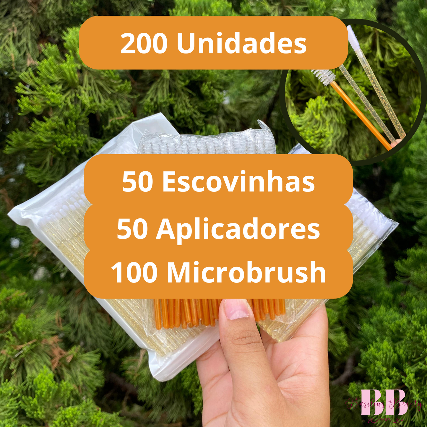 Kit Dourado - 50 Escovinhas + 50 Aplicadores de Batom + 100 Microbrush - Extensão de Cílios