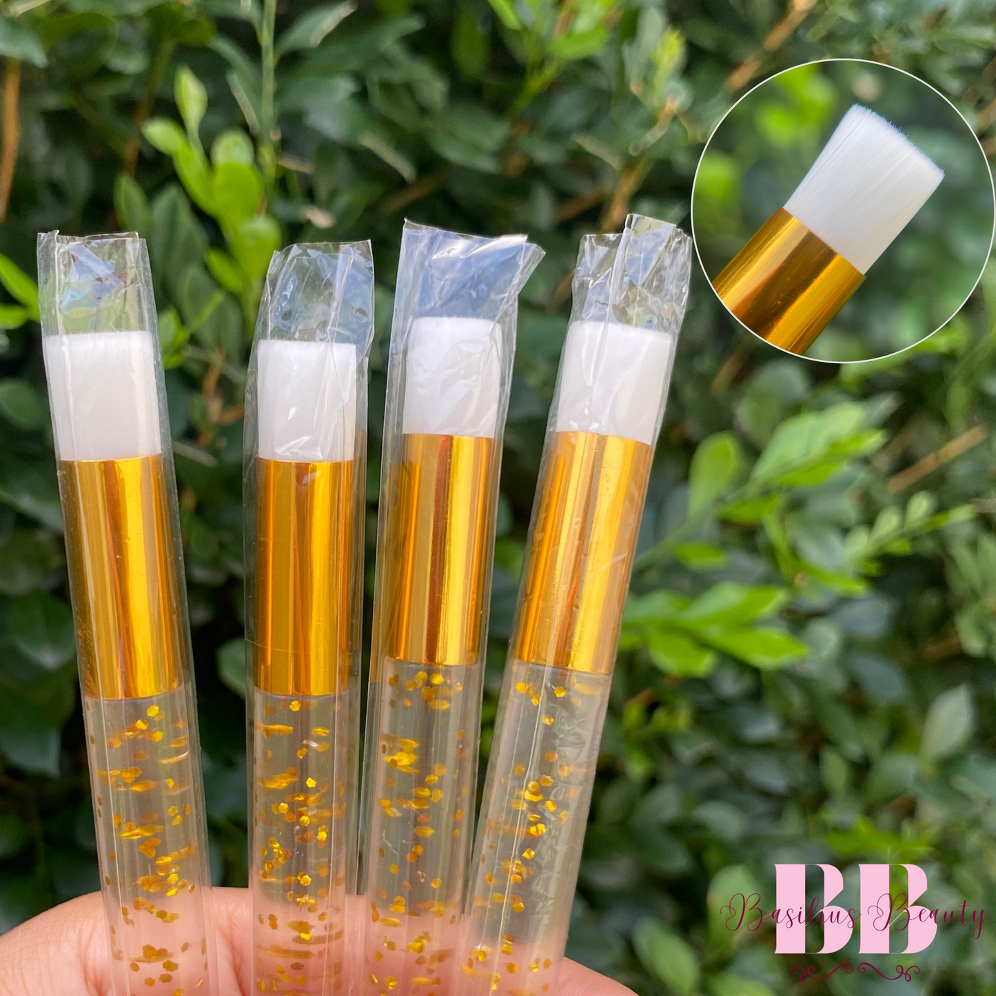Kit Pincel Dourado - 4 Unidades Limpeza de Cílios com Glitter Dourado para Extensão de Cílios e Removedor de Maquiagem