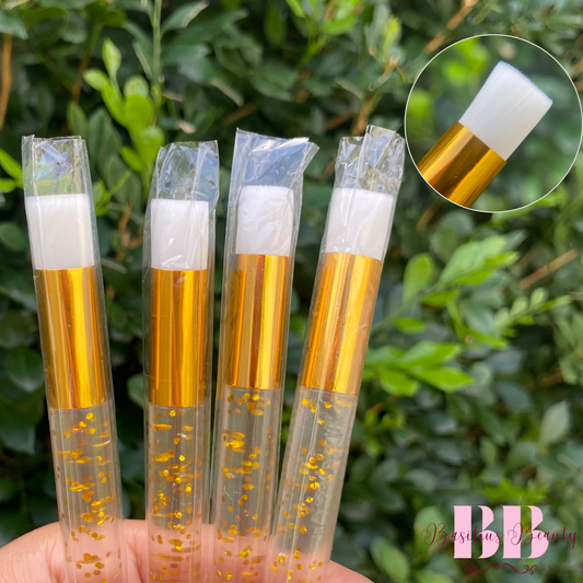 Kit Pincel Dourado - 4 Unidades Limpeza de Cílios com Glitter Dourado para Extensão de Cílios e Removedor de Maquiagem