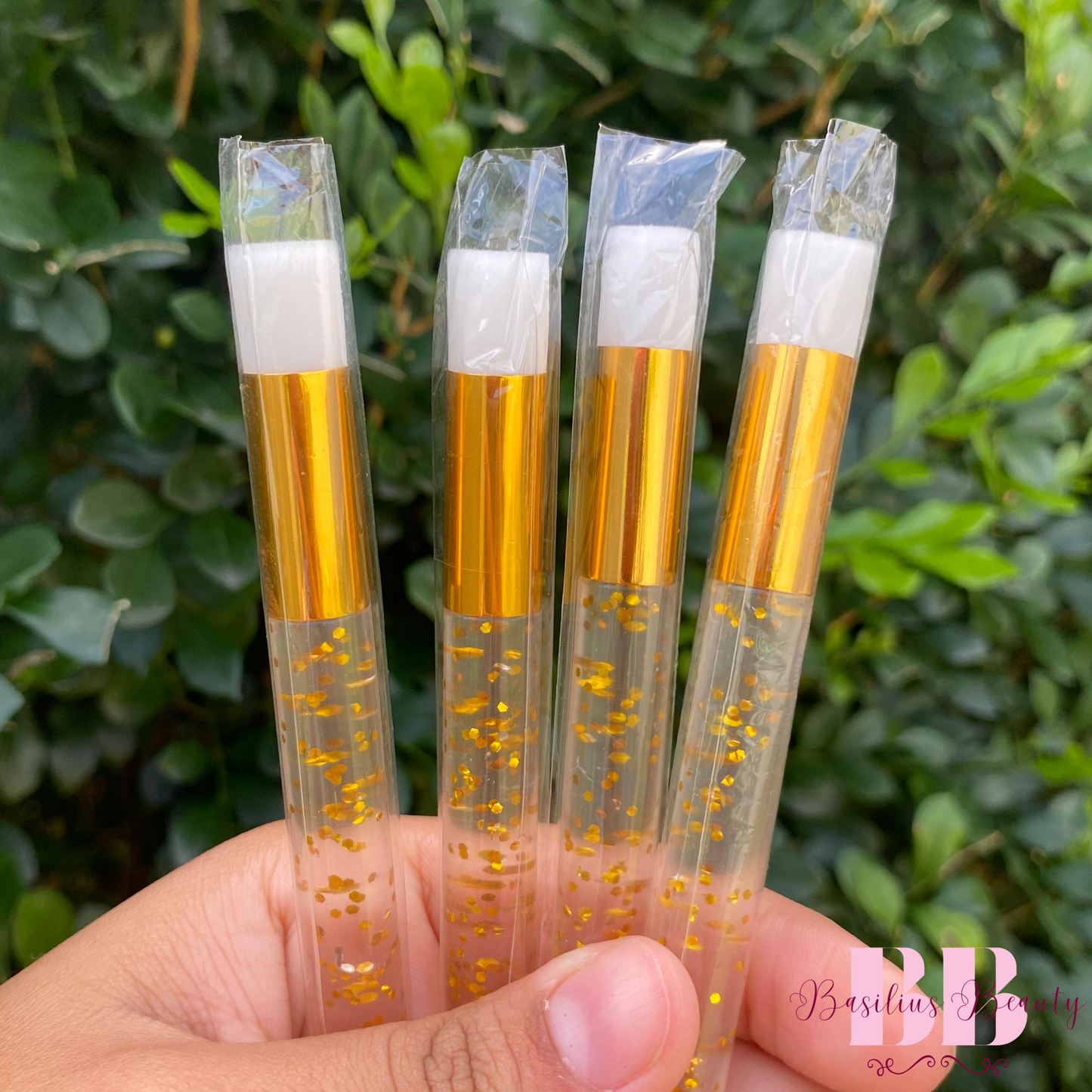 Kit Pincel Dourado - 4 Unidades Limpeza de Cílios com Glitter Dourado para Extensão de Cílios e Removedor de Maquiagem
