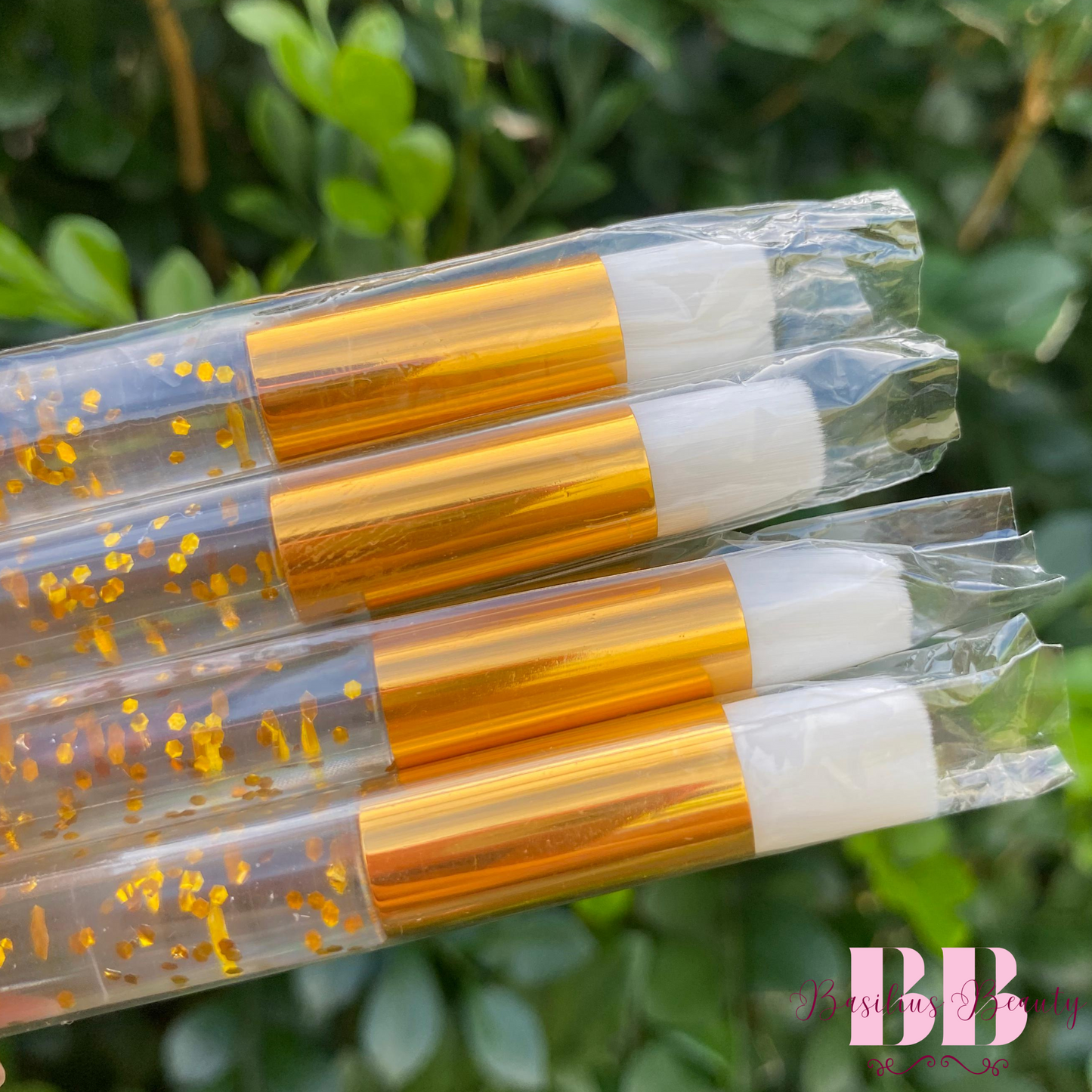 Kit Pincel Dourado - 4 Unidades Limpeza de Cílios com Glitter Dourado para Extensão de Cílios e Removedor de Maquiagem