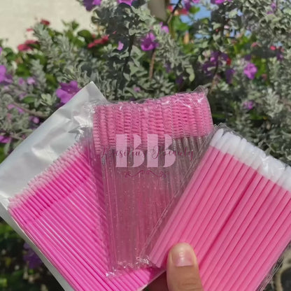 Kit Rosa - 50 Escovinhas + 50 Aplicadores de Batom + 100 Microbrush - Extensão de Cílios