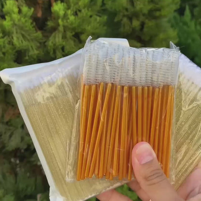 Kit Dourado - 50 Escovinhas + 50 Aplicadores de Batom + 100 Microbrush - Extensão de Cílios